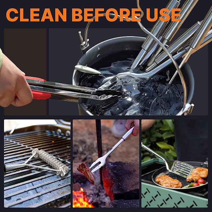 Portable Camping Cooking Utensils Set, Camp Kitchen & Campfire Cooking Equipment, RV Essentials, Camper Must-Haves Accessories, Outdoors Cookware, Christmas Stocking Stuffers Gifts