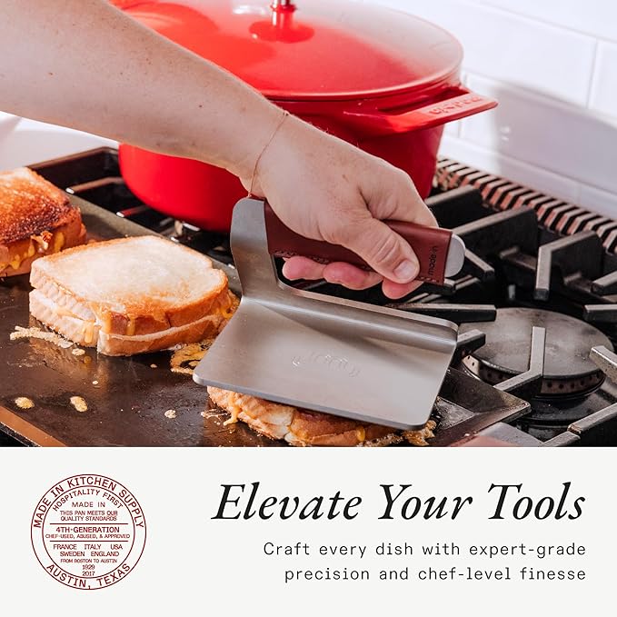 Made In Cookware - Stainless Steel Grill Press - Removable Leather Handle Cover - Crafted in Sweden