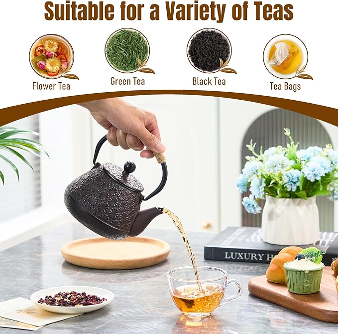PARACITY Cast Iron Teapot Japanese 800ml/27oz, Tea Kettle Pot for Stove Top, Tea Pot with Stainless Steel Infusers for Loose Tea, Boiling Hot Water Tea, Mothers Day Gifts from Daughter/Son