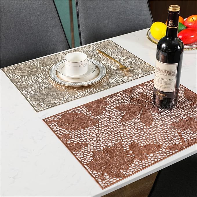 Square Table Mat Placemats Washable PVC Cloth Pad Tablemats Stain- Dining Disc Bowl Coaster Non-Slip(RSD,4 PCS)