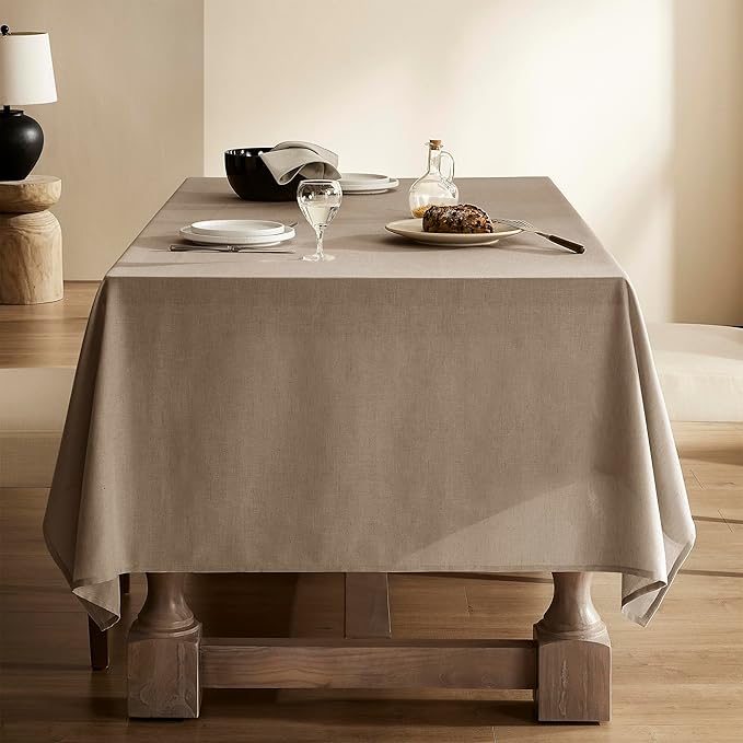 Khaki Textured Linen Rectangle Table Cloth Burlap Tan Light Brown Tablecloth Rectangular Dining Table Cover Kitchen Decorations Boho Farmhouse Linen Tablecloths for Rectangle Tables 60x84 Inch