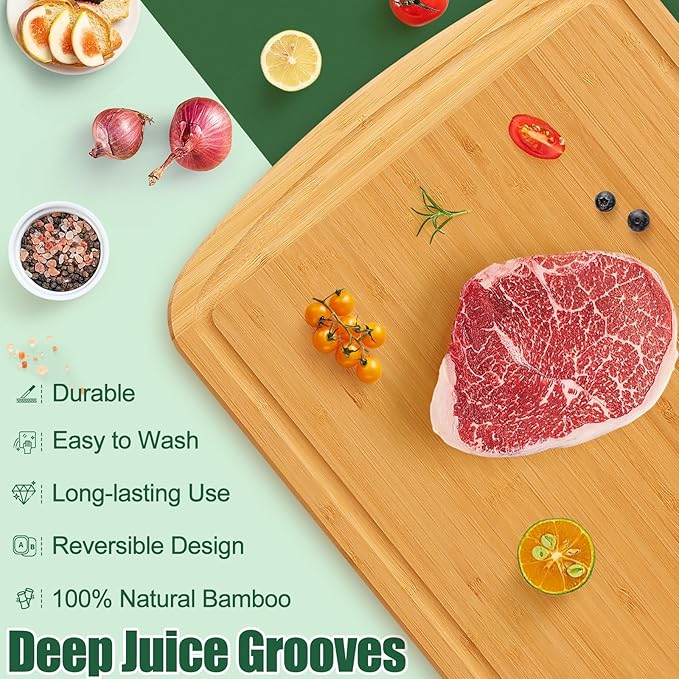 Homaxy Extra Large Bamboo Cutting Boards for Kitchen, 18x12.5" Wood XL Cutting Board with Juice Groove, Butcher Block Wooden Chopping Board for Kitchen, Meat, Fruit & Vegetables - Pre Oiled, Two-Tone