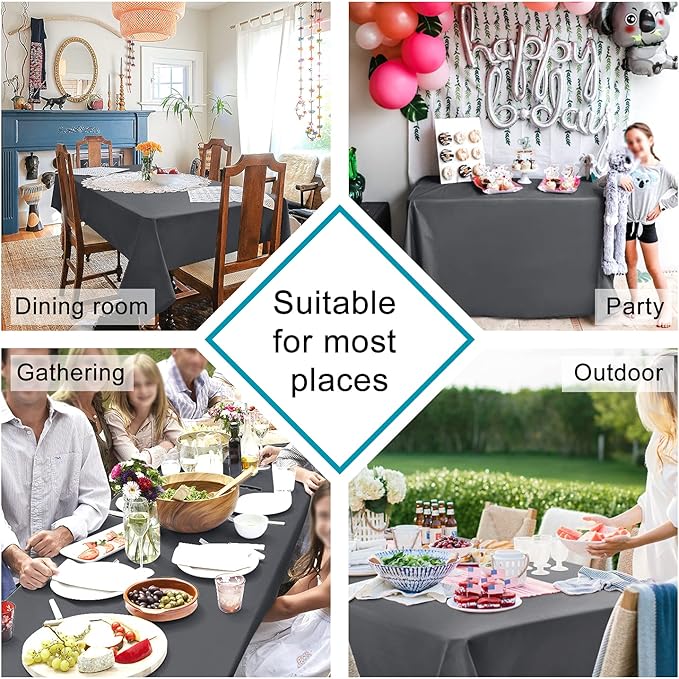 Hiasan Grey Rectangle Tablecloth - Waterproof Washable Polyester Fabric Table Cloth for Party, Wedding, Banquet and Restaurant, 90 x 156 Inch