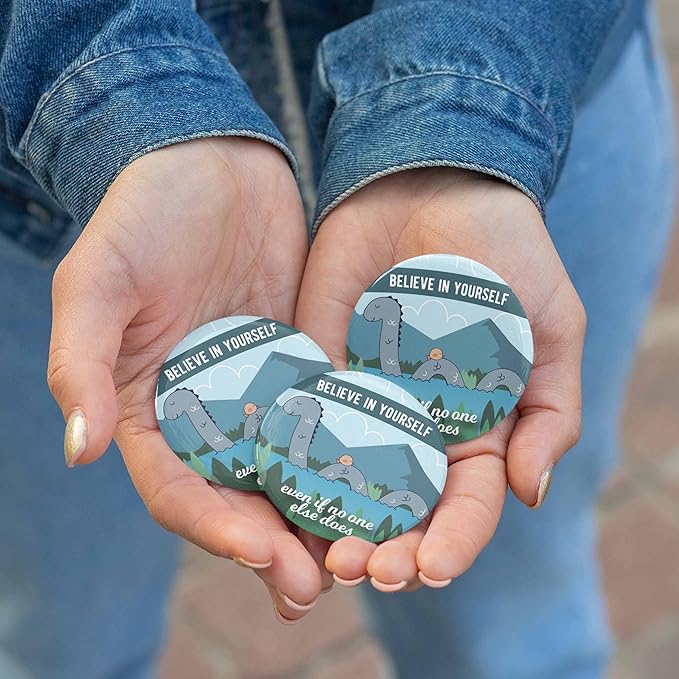 Believe in Yourself Loch Ness Monster Magnet, 2.25" Round Nessie Fridge Magnet, Cute Scotland Gifts with Funny Quote