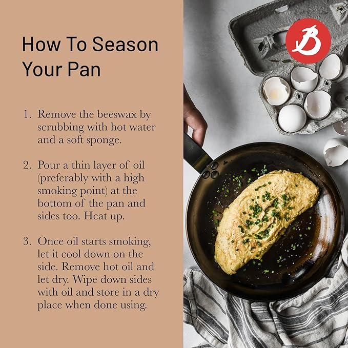 de Buyer MINERAL B Carbon Steel Crepe & Tortilla Pan - 9.5” Diameter, 8.3” Cooking Surface - Ideal for Making & Reheating Crepes, Tortillas & Pancakes - Naturally Non-Stick Finish - Made in France