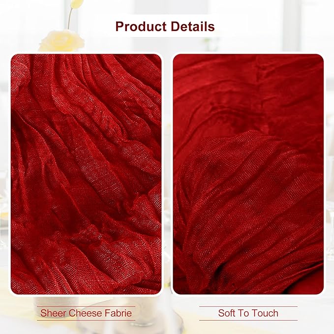 10 Pack Burgundy Cheesecloth Table Runner 35x120 Inch 10Ft Rustic Gauze Cheese Cloth Table Runner Sheer Cheesecloth Table Runners for Wedding Party Bridal Shower Decoration