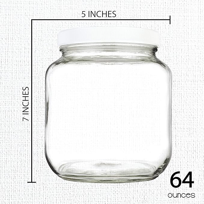kitchentoolz Half Gallon Mason Jar 64oz – 4 Pack Wide Mouth Glass Jars with Foam-Lined Plastic Lid – Airtight Storage for Kombucha, Pickling, Canning – Big Mason Jars