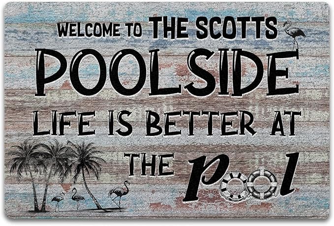 THUYPT Personalized Pool Doormat, Pool Rug with Pool Rules Pattern, Poolside Decorations Pool Accessories, Pool Patio Decor Summer Themed Outdoor/Indoor (04)