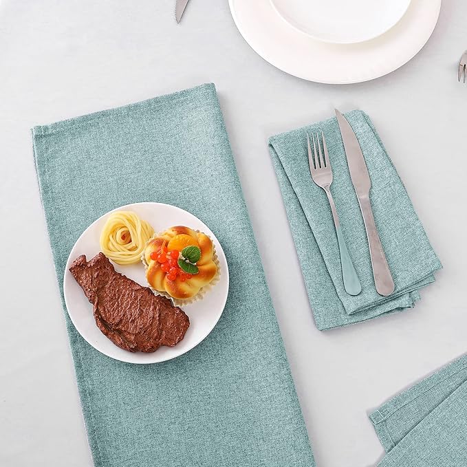 H.VERSAILTEX Linen Textured Cloth Napkins Set of 12 (18" X 18") Linen Textured Dinner Napkins Waterproof Extra Soft Thick Durable Reusable Napkins with Hemmed Edges, Heather Aqua