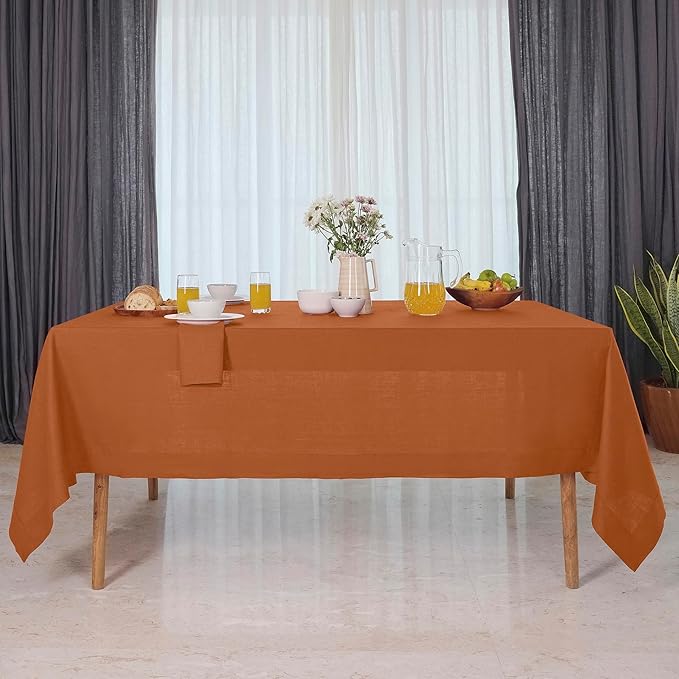 D'Moksha Homes Rust Tablecloth 60 x 108 Inch - 100% Pure Linen Rectangular Tablecloth - Machine Washable Table Cloth for Spring, Easter