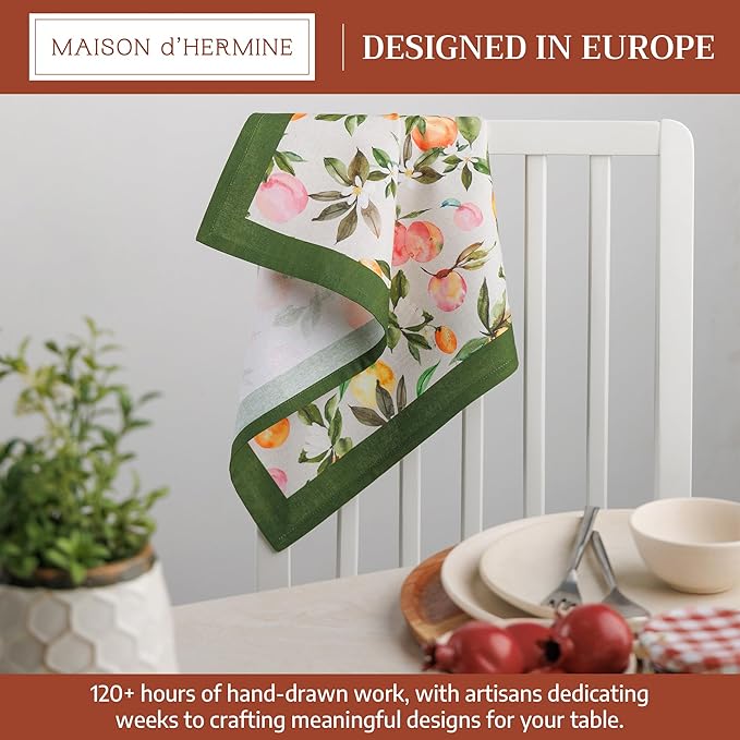 Maison d' Hermine Cloth Napkins Set of 4 100% Cotton Everyday Reusable Square Napkins Cloth Washable Dinner Party Wedding Restaurant Valentines Day Decorations Spring/Summer (Soleil Fruite, 18" x 18")