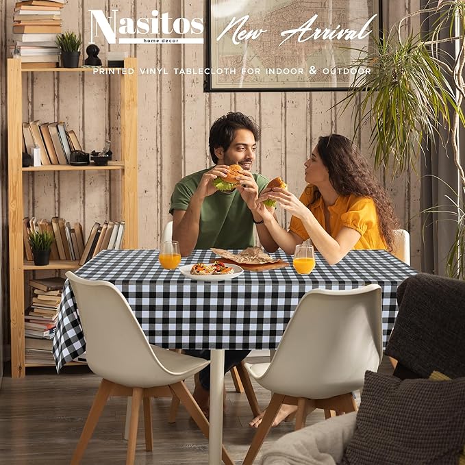 Nasitos 2 Pack Vinyl Picnic Table Cloth Rectangle Table 60x84 Inch-Flannel Backed Waterproof Tablecloth Checkered Black and White, Wipeable Plastic Table Cover for Dinner Party, Kitchen, Outdoor