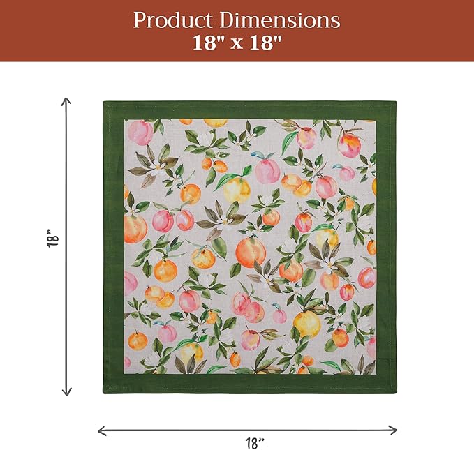 Maison d' Hermine Cloth Napkins Set of 4 100% Cotton Everyday Reusable Square Napkins Cloth Washable Dinner Party Wedding Restaurant Valentines Day Decorations Spring/Summer (Soleil Fruite, 18" x 18")