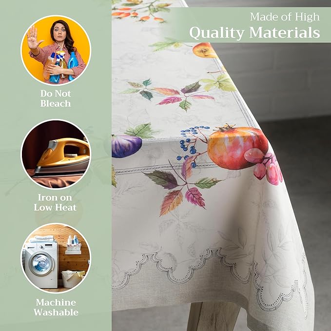 Maison d' Hermine Table Cloth Rectangle Table 100% Cotton 60 x 108 Inches Fall Tablecloth Reusable Everyday Use for Thanksgiving Christmas Decorations Dining Farmhouse Party (Fruit D'Hiver)