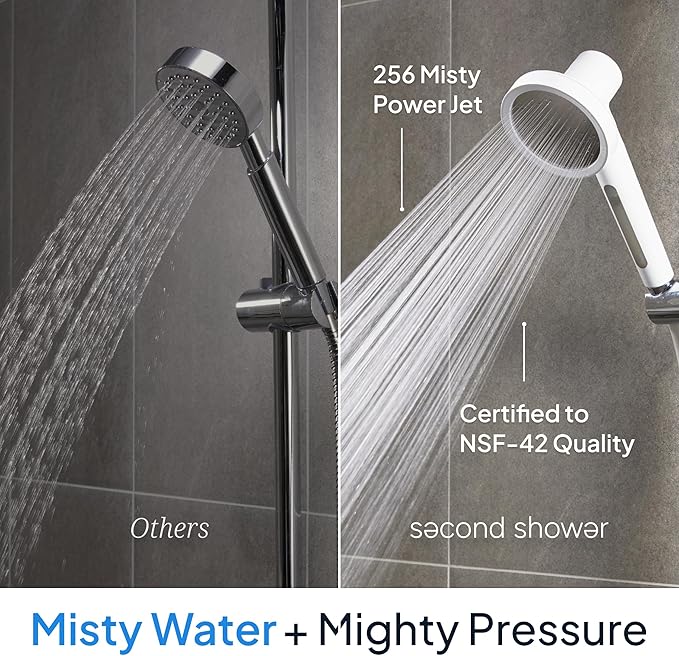 SecondShower Filtered Shower Hand for Hard Water | Clinically Proven for Skin Health, NSF Certified 99.9% Chlorine Removal, SPA Grade High Pressure, Korean Beauty Secret Natural Filter (Forest Green)