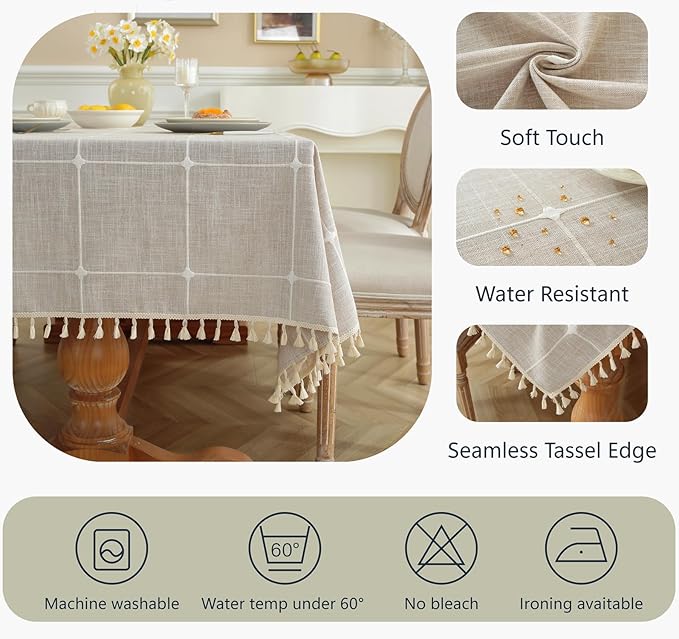 Alsoo Waterproof Tablecloths for Rectangle Tables Rustic Plaid Tablecloth Cotton Linen Cloth Wrinkle Free Table Cloths for Parties, Kitchen Dining, Holiday, Christmas (10-12 Seats, 55"x120")