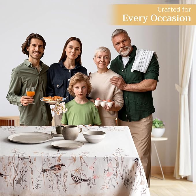 Maison d' Hermine Table Cloth Square Table 100% Cotton 60 x 60 Inches Tablecloth Reusable Decorative for Dining Room Farmhouse Home Valentines Day Decorations Spring Summer - Meadow Florals - Brown
