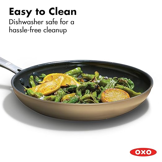 OXO Enhanced 10” Nonstick Frying Pan Skillet, Ceramic PFAS-Free Cookware, Stainless Steel Handle, Eggs & Omelets, Dishwasher & Oven Safe, Biscuit Brown