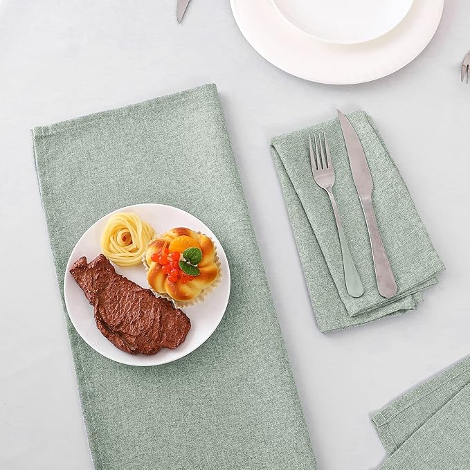 H.VERSAILTEX Linen Textured Cloth Napkins Set of 12 (18" X 18") Linen Textured Dinner Napkins Waterproof Extra Soft Thick Durable Reusable Napkins with Hemmed Edges, Heather Sage