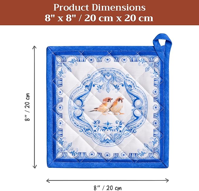 Maison d' Hermine Pot Holders 100% Cotton Heat Resistant Potholders 8" x 8" Hot Pads with Loop BBQ, Cooking, Baking, Grilling, Kitchen, Handling Hot Pans Spring/Summer (Pack of 1, Amsterdam Canals)