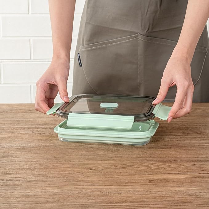 Restaurantware-Fresh Hero 40 Ounce Storage Containers, 20 Durable Airtight Food Containers - Microwavable, Freezable, Green Plastic Collapsible Container, Dishwashable, With Vented Lids