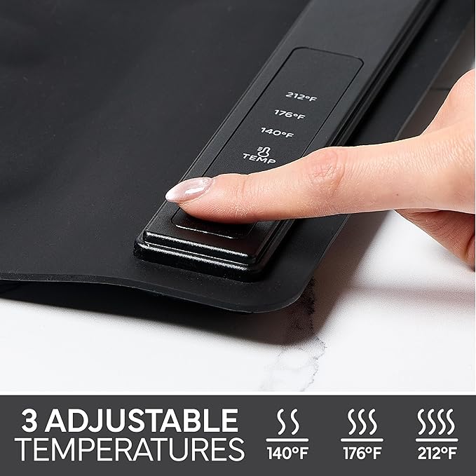 COOK WITH COLOR 350W Electric Food Warming Mat - Portable Food Warmer Tray with Adjustable Temperature, Fast 60-Second Heating, Auto Shut-Off, Rollable Silicone Pad for Parties & Everyday Use, Black