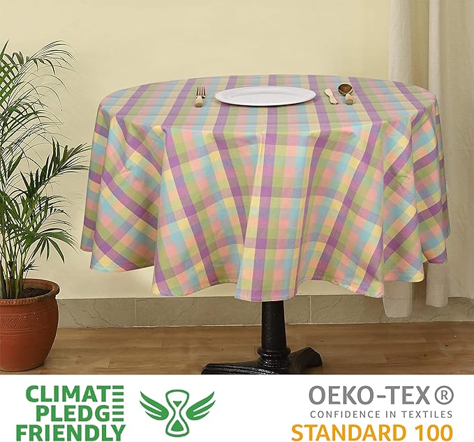Urban Villa Easter Tablecloth Buffalo Check Table Cloth Tabletop Cover Kitchen Dining Tablecloth 100% Cotton Great Parties Wedding Holiday Dinner Easter Color Round 70 Inches 4-6 Seats Table Cloth