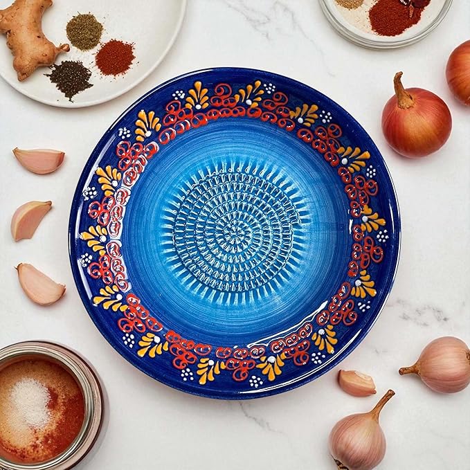 Ceramic Grater Bowl, Garlice Grater Plate, Handmade Ginger Grater, Mincer Bowl for Cheese &Vegetables, Ceramic Decorative Mincer, Hand Dish for Garlic (Sultan Navy)