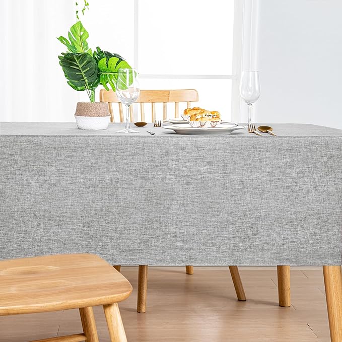 Hiasan 2 Pack Faux Linen Rectangle Tablecloth - Wrinkle and Stain Resistant Washable Table Cloth for Kitchen Dining Room Holiday Dinner, Light Grey, 70 x 90 Inch