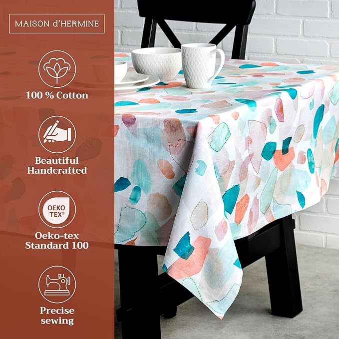 Maison d' Hermine Table Cloth Square Table 100% Cotton 54 x 54 Inches Tablecloth Reusable Decorative for Dining Room Farmhouse Home Valentines Day Decorations Spring Summer - Summer Picnic