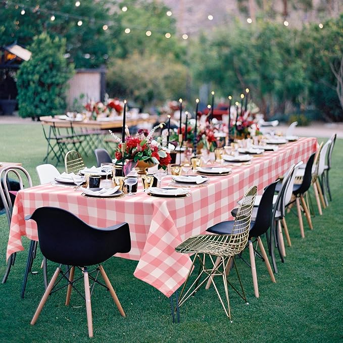 Hiasan Plaid Tablecloth Waterproof, 2 Pack, 54 x 80 inch - Checkered Table Cloth Rectangle for Dining Hall/Spring Party/Valentine's Day/Wedding/Outdoor Picnic, Peach Pink and White