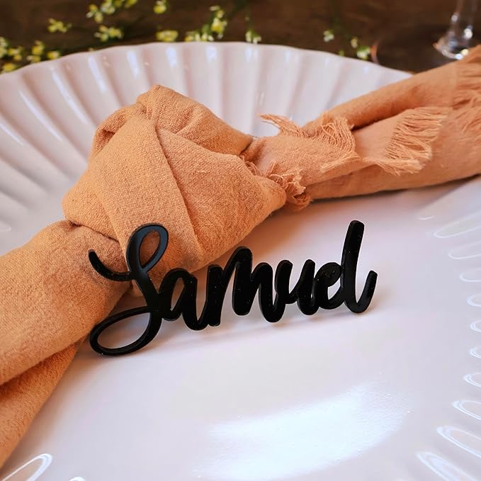 Customized Acrylic Name Tags for Place Setting, Personalized Place Cards for Weddings, Bridal Showers and Events, Cursive Laser Cut Seating Cards