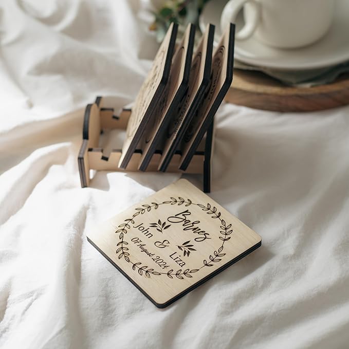 Wooden Coasters, Personalized Coasters, Custom Coaster with Logo Wedding Favors for Guests Bridal Shower Favors Monogram Wood Coaster Wedding Gift for Couple