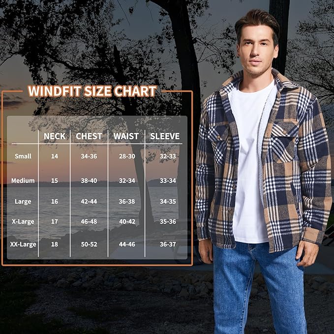 Men's Cotton Sherpa Lined Button Down Flannel Shirt Jacket Plaid Soft Outdoor Flannel Jacket Shirt