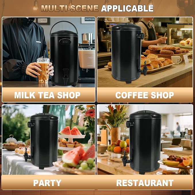 Insulated Beverage Dispenser 3 Gallon, Hot Drink Dispenser with 304 Stainless Steel Interior, Hot Water Dispenser for Parties, Hot Water Urn with Stand for Coffee Chocolate Tea, Black, NEW