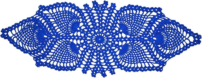BIBITIME Crochet Lace Table Doilies Eyes Flower Doily Kitchen Vase Place Mats (7 in x 21 in,Pack of 1PC, Style02-Blue)
