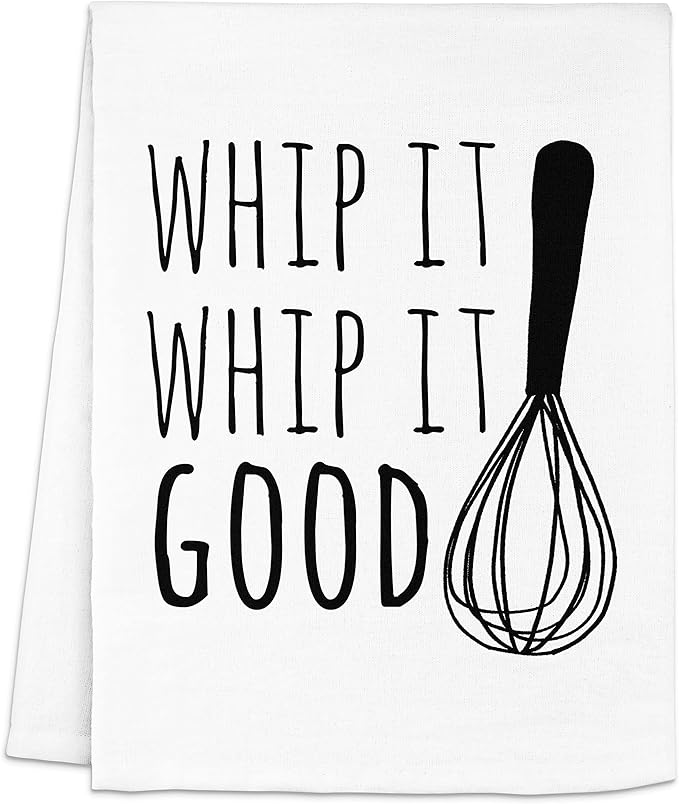 Moonlight Makers, Whip It, Whip It Good, Flour Sack Kitchen Towel, Sweet Housewarming Gift, Funny Dish Towel, Farmhouse Kitchen Décor, (White)