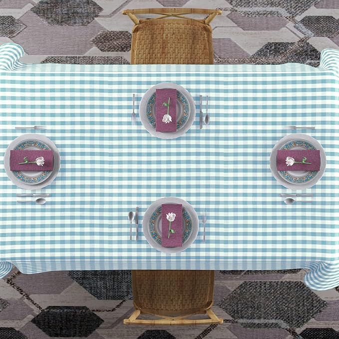 Urban Villa Tablecloth Buffalo Check Table Cloth Tabletop Cover Kitchen Dining Tablecloth 100%Cotton Great Parties Wedding Holiday Dinner Aqua/White Color Rectangle 60X102Inches 8-10 Seats Table Cloth