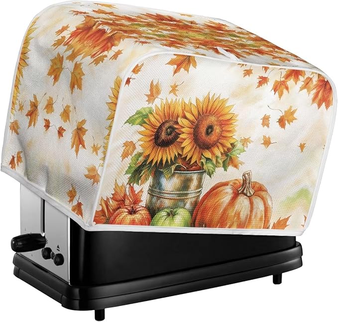 Doojoayie Toaster Cover Dust Resistant Cover for Kitchen Small Appliance Sunflower & Pumpkin 2 Slice Bread Machine Protector Thanksgiving Decor Accessories for Home Kitchen