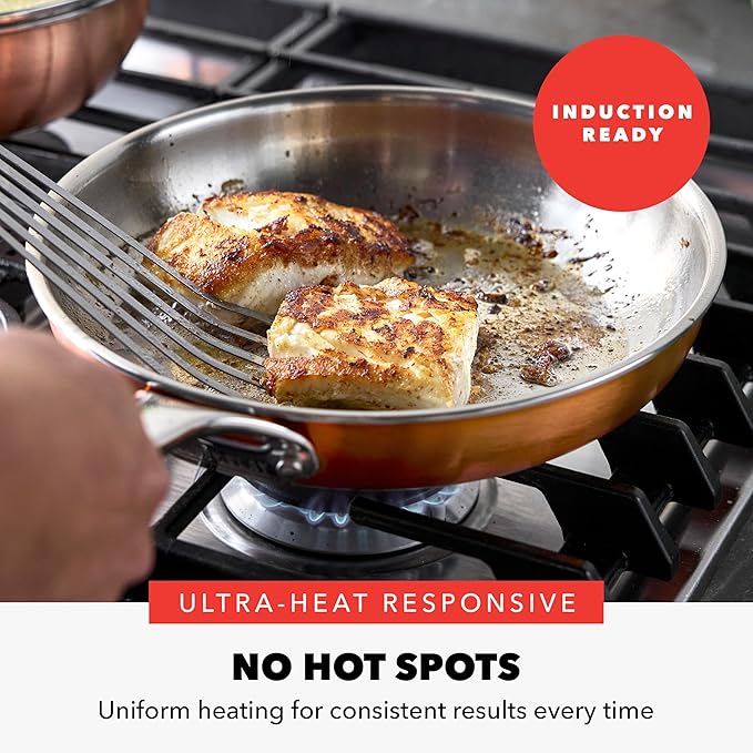 GreenPan x Bobby Flay 8 Piece Copper Clad Pots & Pans, Induction Ready Cookware, Measurement Markings, Stainless Steel Base & Interior, Oven Safe to 500˚F