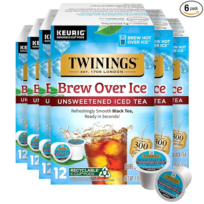 Twinings Brew Over Ice Unsweetened Black Iced Tea 72 K-Cup Pods for Keurig, 12 Count (Pack of 6), Caffeinated