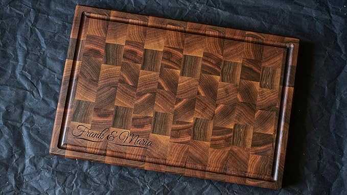 Personalized End Grain Walnut Cutting Board, GrainWoods Handcrafted Wood Kitchen Chopping Block (20x14x2 Inches)