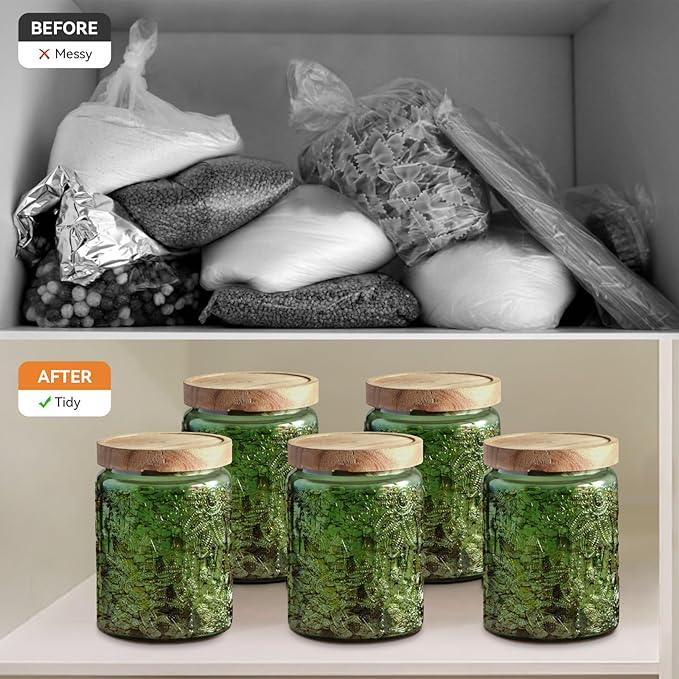 Vintage Glass Jar with Lid, Cookie Candy Jar Coffee Canister Food Storage Containers Set for Kitchen Office (Green Acacia)