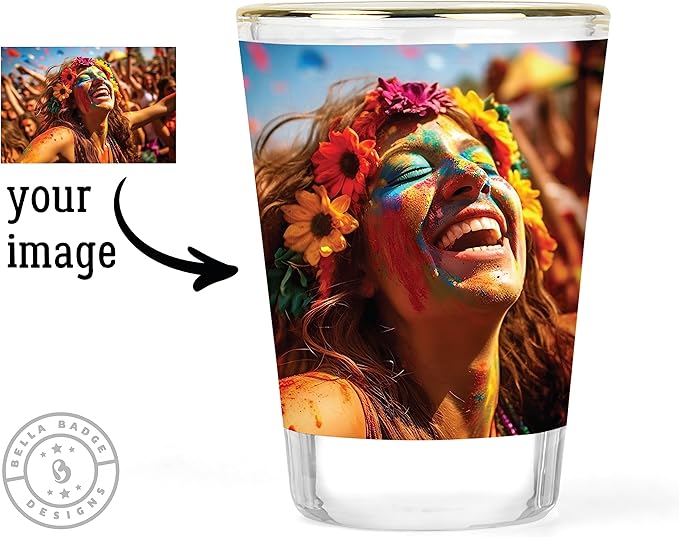 Custom Shot Glasses with Photo – Personalized Picture Gift, Gold Rim