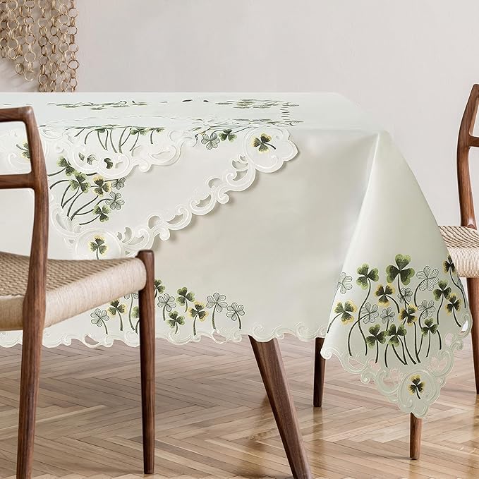 Decozen Ivory Table Cloth - Rectangle Lace Linen Tablecloth Intricate Cutouts Embroidery - Perfect for Kitchen Dining Room Table Home Decor Wedding Receptions - 60 x 120 inches - The Clem Collection