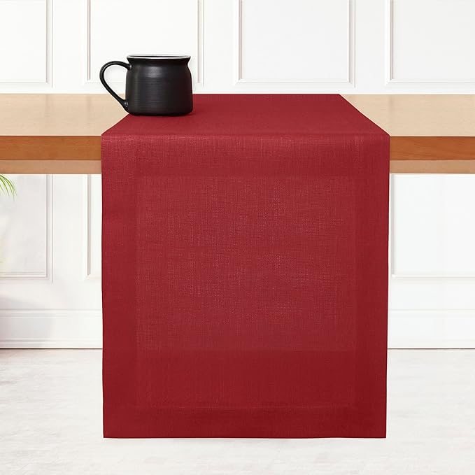 D'Moksha Homes Linen Red Table Runner 48 Inches - 100% Pure Linen Table Runner 14 x 48 Inch for Coffee Tables, Dresser, Valentines, Spring - Machine Washable