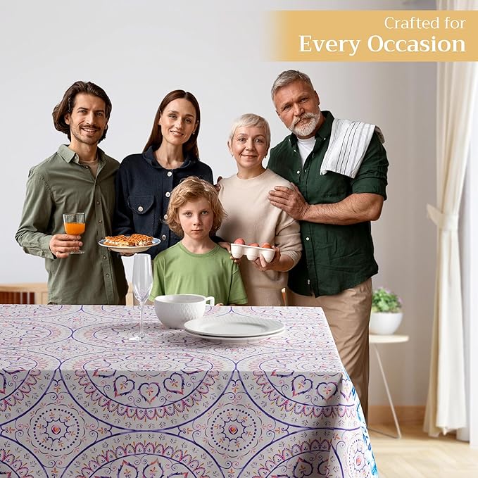 Maison d' Hermine Table Cloth Rectangle Table 100% Cotton 60 x 90 Inches Tablecloth Reusable Decorative for Dining Room Farmhouse Home Valentines Day Decorations Spring Summer - Mandala