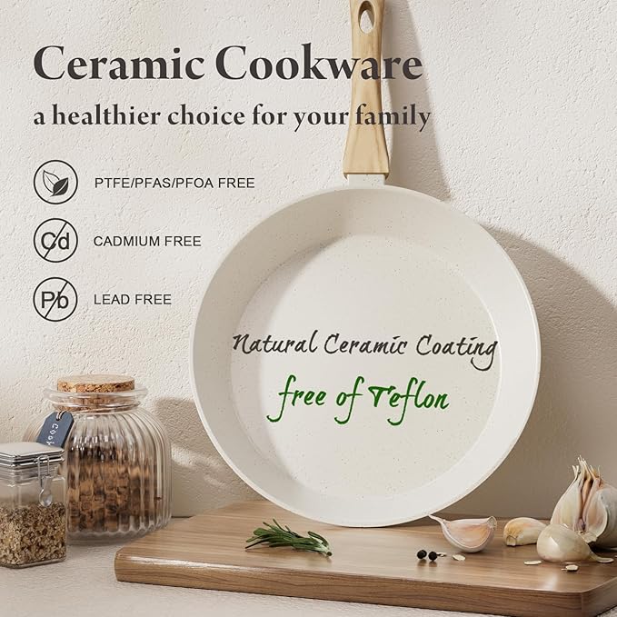24 Pcs Pots and Pans Set, Non Stick Ceramic Cookware Set with 3 Stockpots, Healthy Non-Toxic, Large Capacity, Induction Compatible, PFAS/PTFE/PFOA Free, Cream White