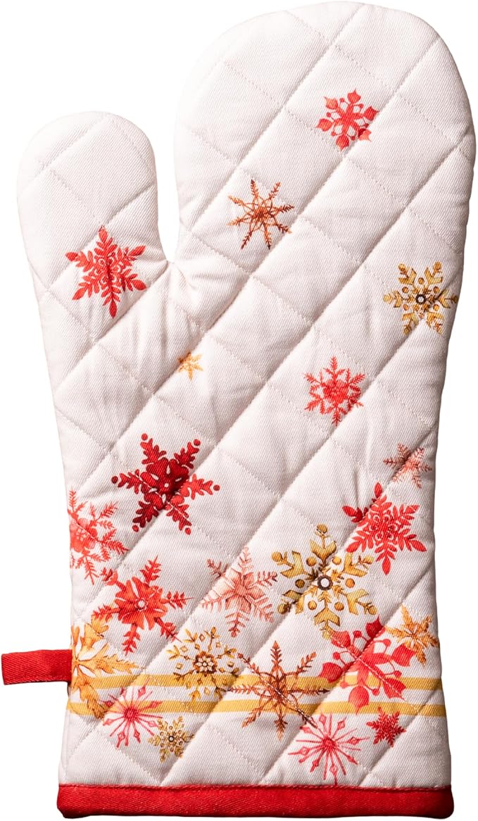 Maison d' Hermine Oven Gloves 100% Cotton Oven Mitt 7" x 13" with Loop Heat Resistant BBQ Cooking Gloves for Thanksgiving Christmas Decorations Baking Handling Hot Pans (Pack of 1, Crystal Star)