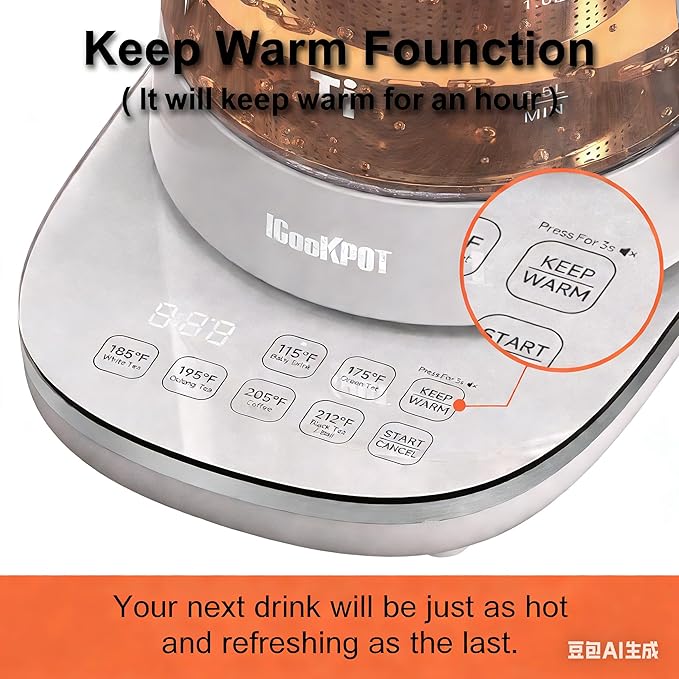 1500W Titanium Hot Tea Maker Glass Electric Kettle with Infuser and Temperature Control, 1.5L Tea Maker Rapid Boiling,Programmable Control for your Favorite Teas and Coffee, Grey